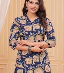 Blue pure cotton printed kurta