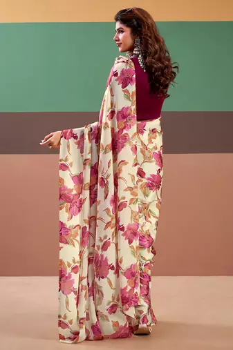 Graceful satin silk saree with floral prints
