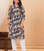Blue pure cotton printed kurta