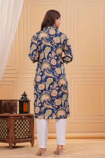 Blue pure cotton printed kurta