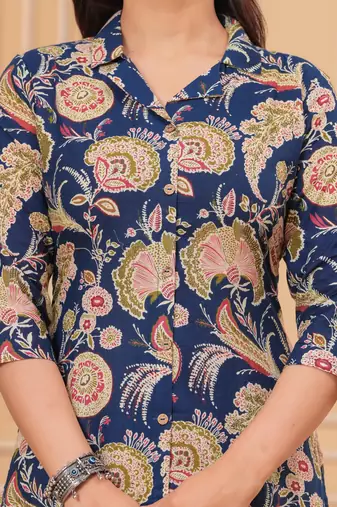 Blue pure cotton printed kurta