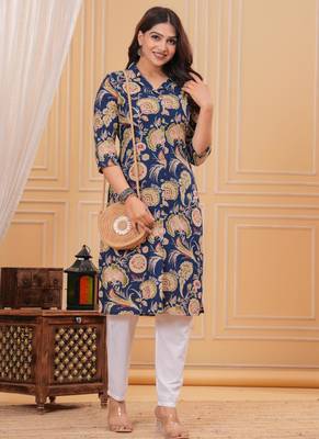 Blue pure cotton printed kurta 5