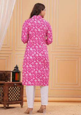 Pink pure cotton printed kurta 3