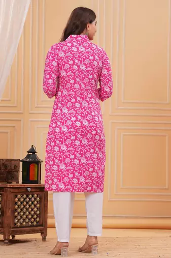 Pink pure cotton printed kurta