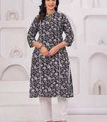 Black pure cotton printed kurta