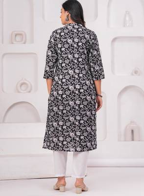 Black pure cotton printed kurta 3