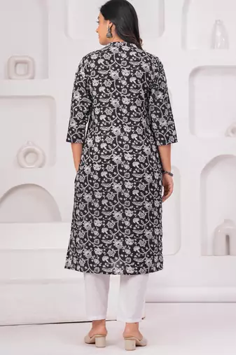 Black pure cotton printed kurta