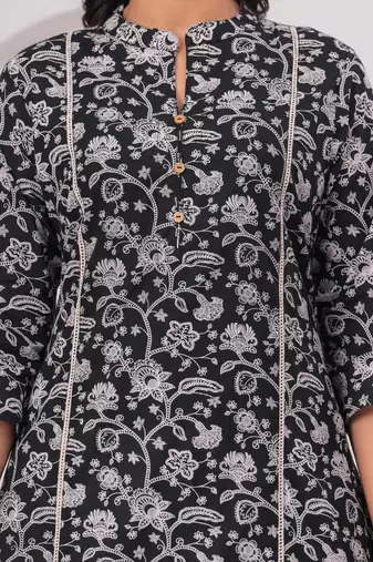 Black pure cotton printed kurta