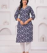 Blue pure cotton printed kurta