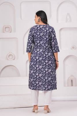 Blue pure cotton printed kurta 3