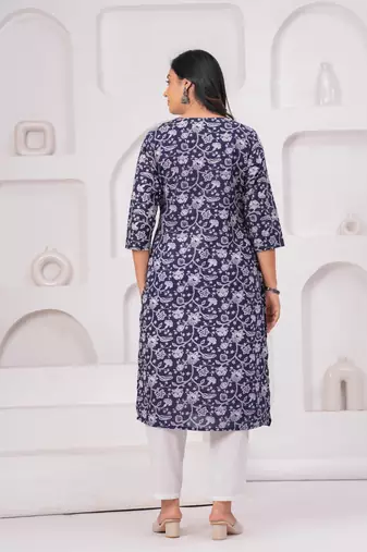 Blue pure cotton printed kurta