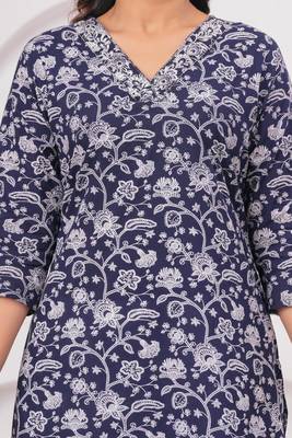 Blue pure cotton printed kurta 4