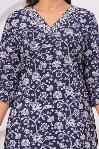 Blue pure cotton printed kurta