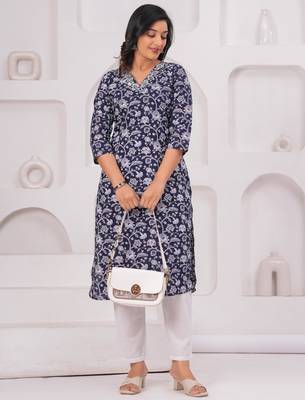 Blue pure cotton printed kurta 5