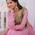Pink chanderi embroidered Anarkali with velvet koti set