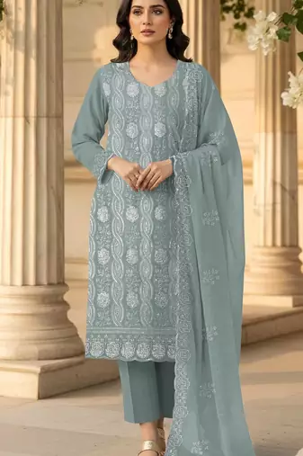 sea green faux georgette sequin embroidered suit