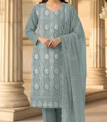 sea green faux georgette sequin embroidered suit