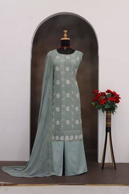 sea green faux georgette sequin embroidered suit 2