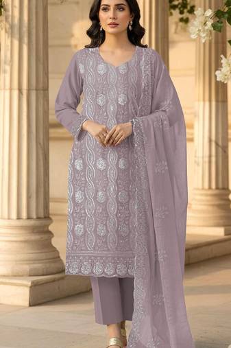 lavender faux georgette sequin embroidered suit