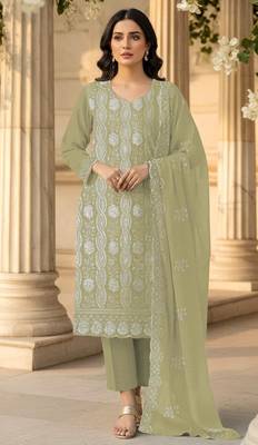 green faux georgette sequin embroidered suit 1