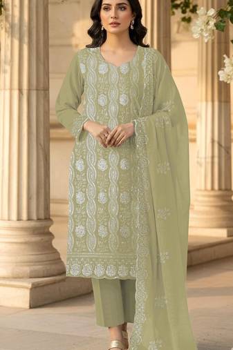 green faux georgette sequin embroidered suit