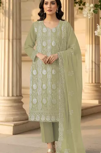 green faux georgette sequin embroidered suit