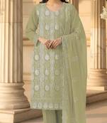 green faux georgette sequin embroidered suit