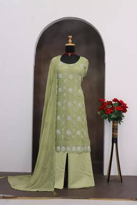 green faux georgette sequin embroidered suit 2