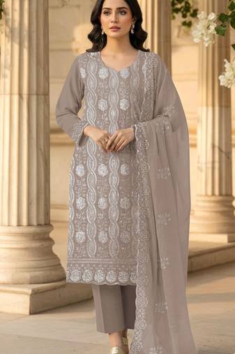 Chiku faux georgette semi stitched suit with embroidery & sequence work