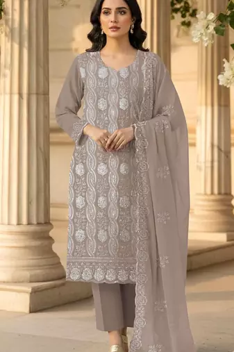 Chiku faux georgette semi stitched suit with embroidery & sequence work