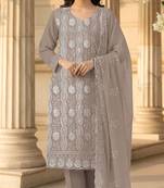 Chiku faux georgette semi stitched suit with embroidery & sequence work