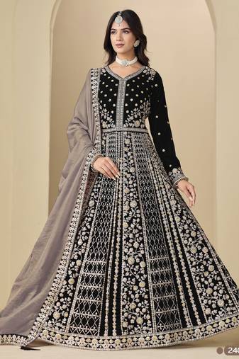 Black velvet anarkali suit with dupatta