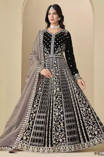 Black velvet anarkali suit with dupatta