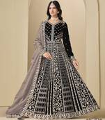 Black velvet anarkali suit with dupatta