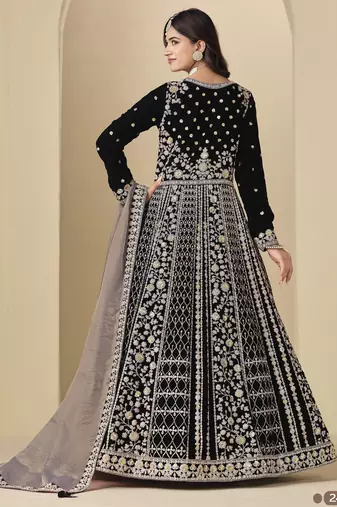 Black velvet anarkali suit with dupatta