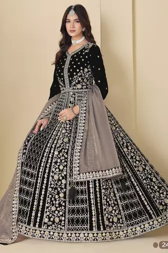 Black velvet anarkali suit with dupatta