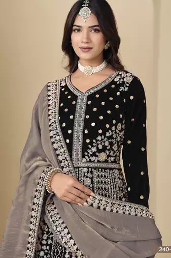 Black velvet anarkali suit with dupatta