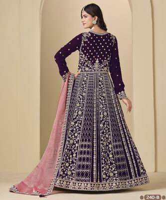 Purple velvet anarkali suit with dupatta 2