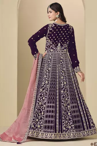 Purple velvet anarkali suit with dupatta