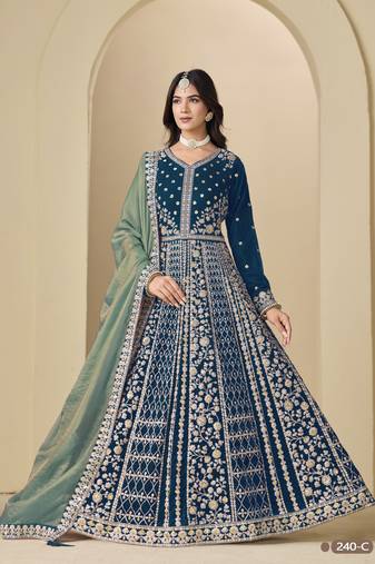 Rama velvet anarkali suit with dupatta