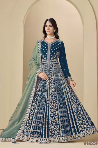 Rama velvet anarkali suit with dupatta