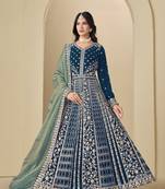 Rama velvet anarkali suit with dupatta