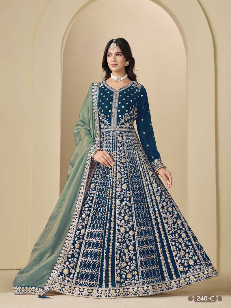 Rama velvet anarkali suit with dupatta
