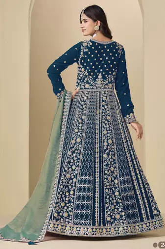 Rama velvet anarkali suit with dupatta