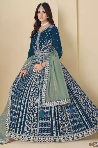 Rama velvet anarkali suit with dupatta
