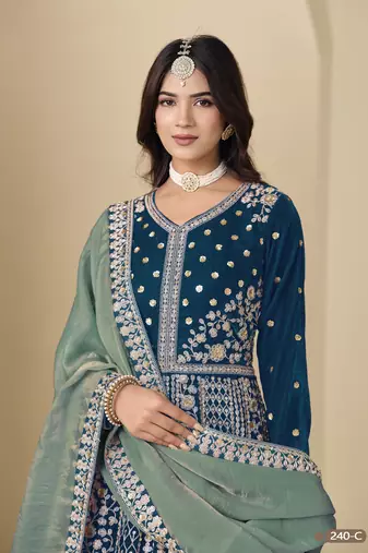Rama velvet anarkali suit with dupatta