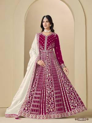 Pink velvet anarkali suit with dupatta 1