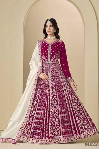 Pink velvet anarkali suit with dupatta