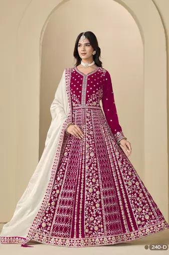 Pink velvet anarkali suit with dupatta
