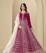 Pink velvet anarkali suit with dupatta